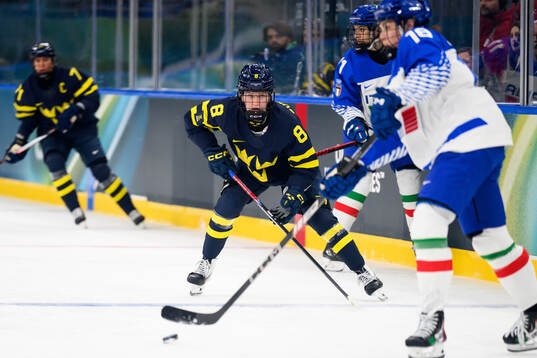 Hilda Svensson of Sweden in the women's ice hockey game