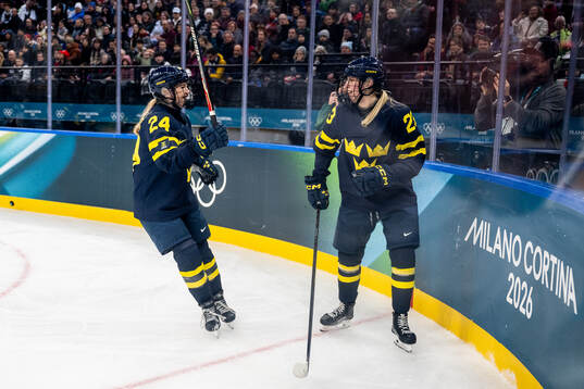 Ebba Hedqvist and Thea Johansson of Sweden celebrate the