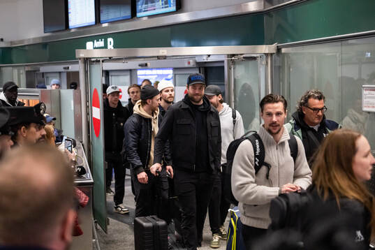 Victor Hedman and Erik Karlsson of Sweden arrives