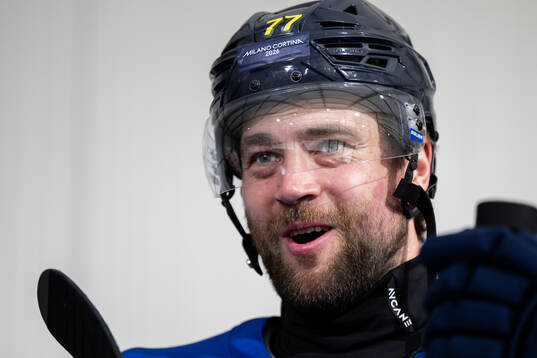 Victor Hedman of Sweden at an ice hockey practice session