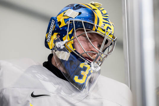 Goalkeeper Filip Gustavsson of Sweden at an ice hockey