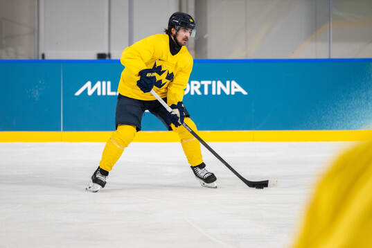 Marcus Johansson of Sweden at an ice hockey practice session