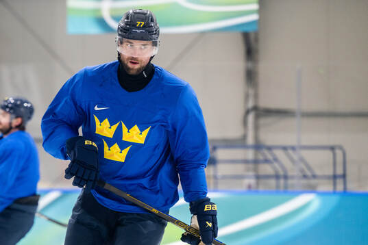 Victor Hedman of Sweden at an ice hockey practice session
