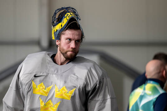 Goalkeeper Jacob Markstrom of Sweden at an ice hockey