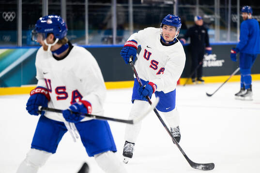 Zack Werenski of USA at an ice hockey practice session