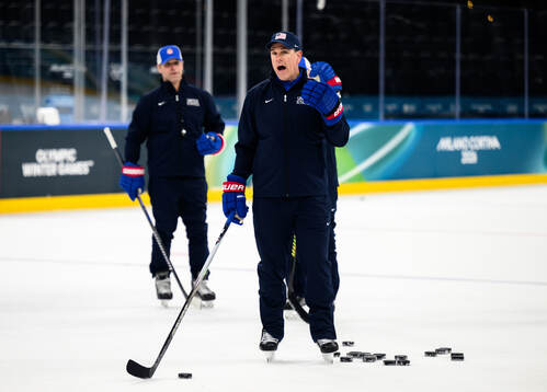 Head coach Mike Sullivan of USA at an ice hockey practice