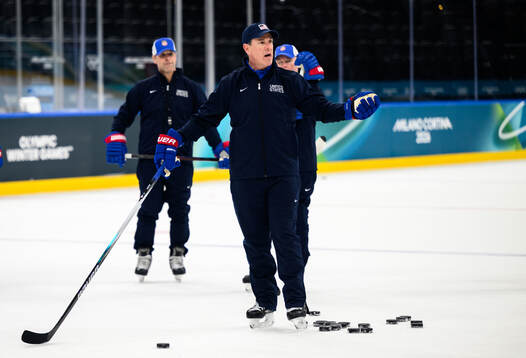 Head coach Mike Sullivan of USA at an ice hockey practice