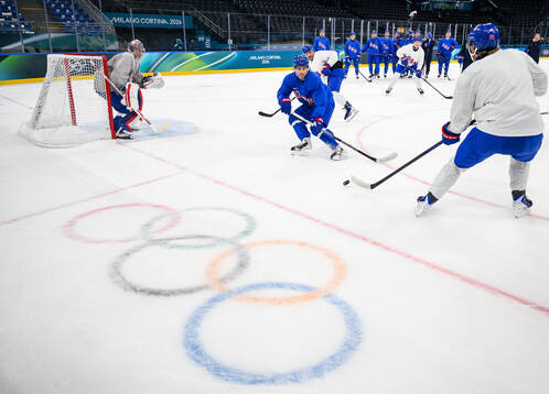 Jack Hughes of USA at an ice hockey practice session