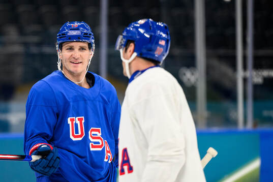 Matthew Tkachuk of USA at an ice hockey practice session