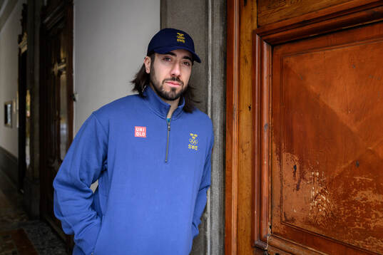 Mika Zibanejad poses for a portrait at a press conference