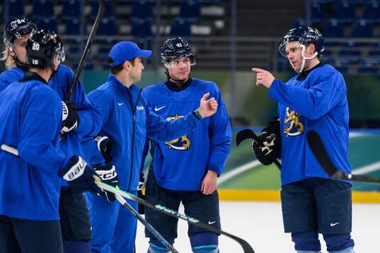 Mikko Rantanen of Finland at an ice hockey practice session