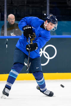 Mikko Rantanen of Finland at an ice hockey practice session