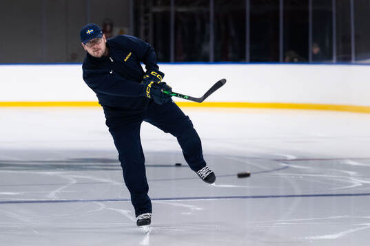 Assistant coach Dennis Bozic of Sweden at a ice hockey