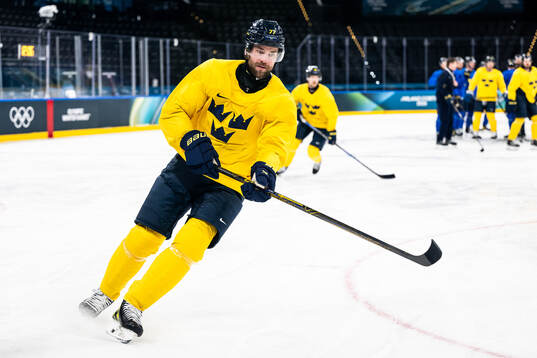 Victor Hedman of Sweden at an ice hockey practice session