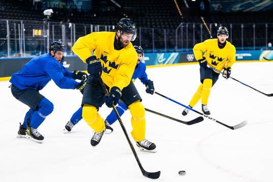 Victor Hedman of Sweden at an ice hockey practice session