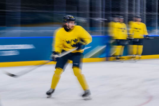 Mika Zibanejad of Sweden at an ice hockey practice session