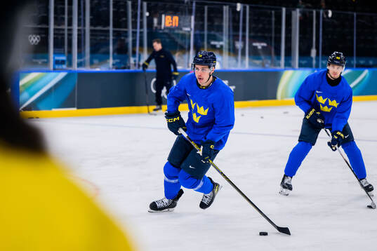 Joel Eriksson Ek of Sweden at an ice hockey practice session