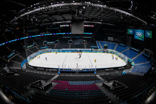 Players of Sweden at an ice hockey practice session in