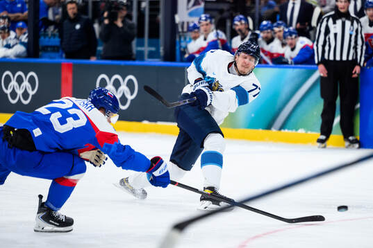 Niko Mikkola of Finland in the men's ice hockey game