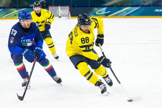 Matt Bradley of Italy and William Nylander of Sweden in the