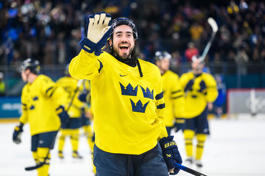 Mika Zibanejad of Sweden celebrates