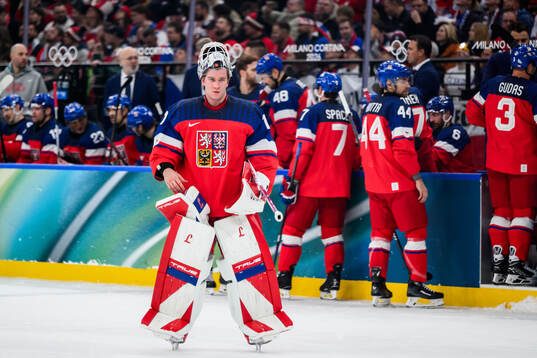 Goaltender Lukas Dostal of Czech Replublic in the men's ice