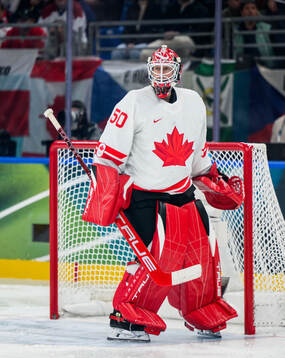 Goaltender Jordan Binnington of Canada in the men's ice