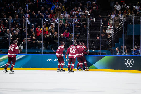 Renars Krastenbergs of Latvia celebrates the 1-1 goal in