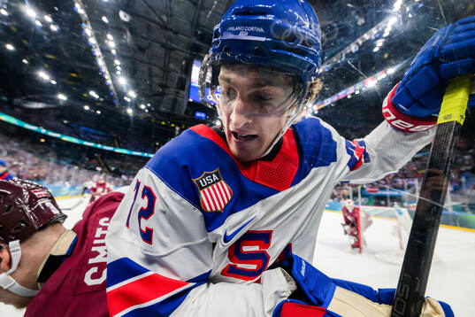 Tage Thompson of USA in the men's ice hockey game between