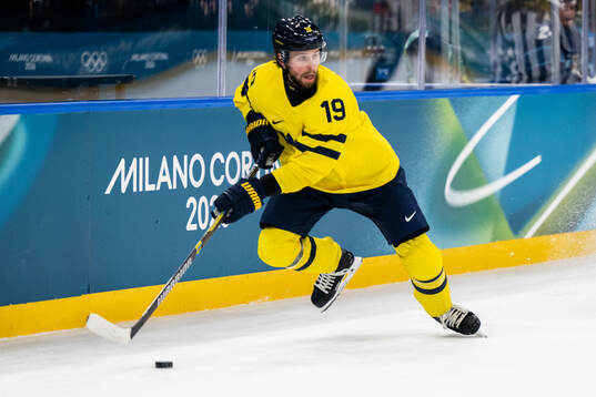Adrian Kempe of Sweden in the men's ice hockey game between