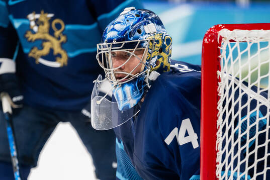 Goaltender Juuse Saros of Finland in the men's ice hockey