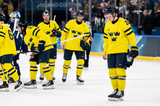 Rasmus Dahlin of Sweden looks dejected
