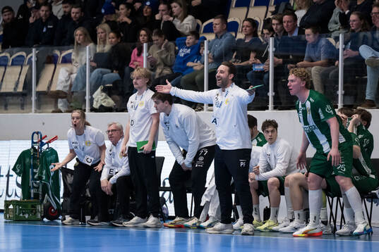 Hammarbys tränare Patrik Fahlgren reagerar