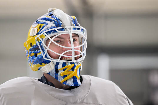 Goaltender Jesper Wallstedt of Sweden at an ice hockey