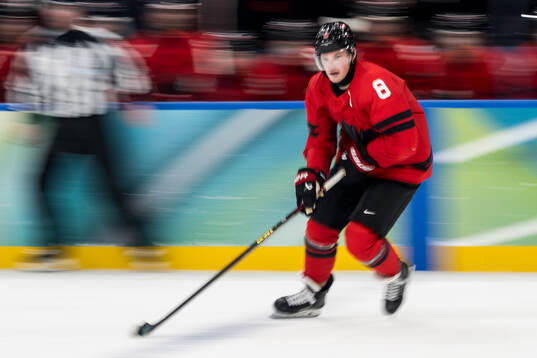 Cale Makar of Canada in the men's ice hockey quarterfinal