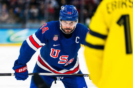 Auston Matthews of USA in the men's ice hockey quarterfinal