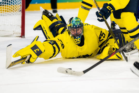 Goaltender Jacob Markström of Sweden in the men's ice