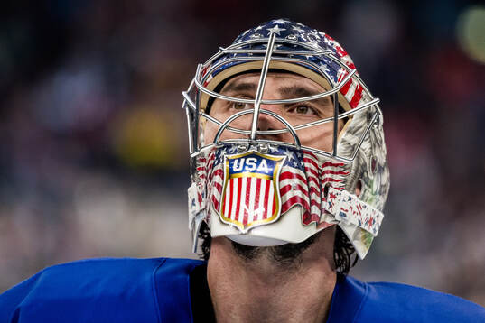 Goaltender Connor Hellebuyck of USA in the men's ice hockey