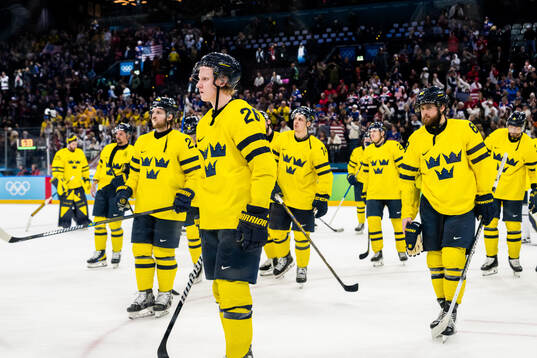 Rasmus Dahlin of Sweden looks dejected