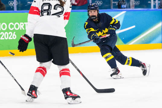 Mira Jungåker of Sweden in the women's ice hockey bronze