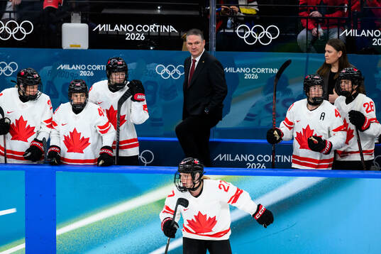 Head coach Troy Ryan of Canada in the women's ice hockey