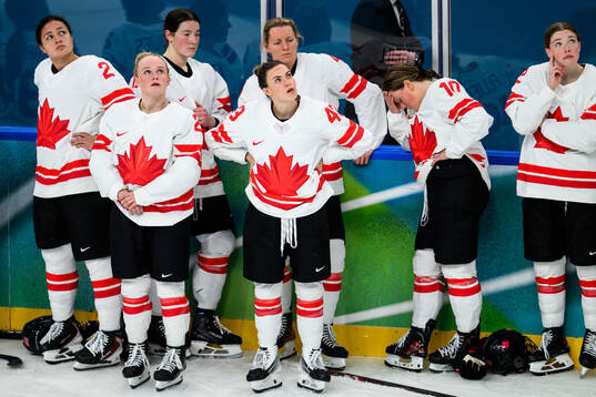 Kristin O'Neill of Canada looks dejected