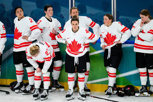 Kristin O'Neill of Canada looks dejected