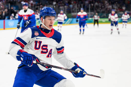 Brady Tkachuk of USA in the men's ice hockey semifinal game