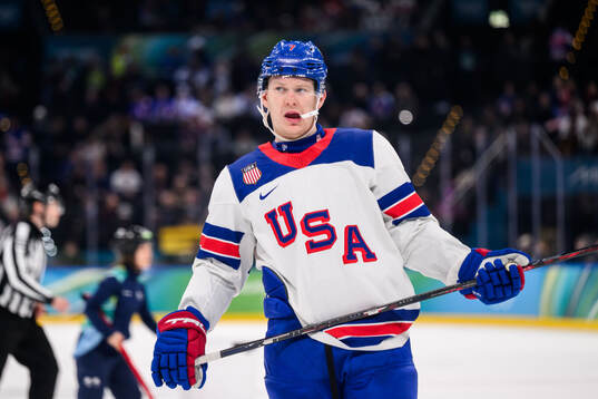 Brady Tkachuk of USA in the men's ice hockey semifinal game