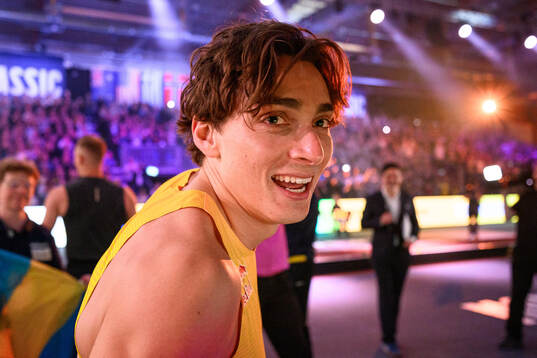 Armand Duplantis of Sweden celebrates