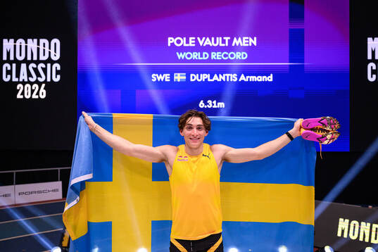 Armand Duplantis of Sweden celebrates