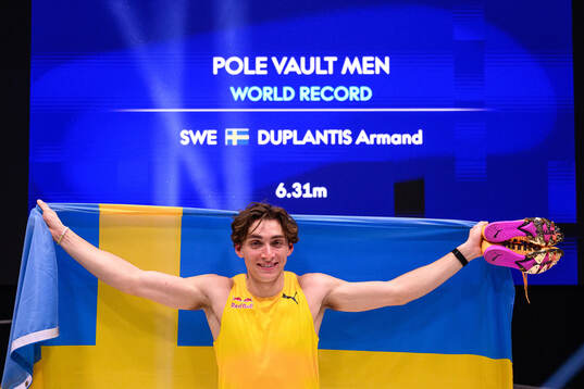 Armand Duplantis of Sweden celebrates