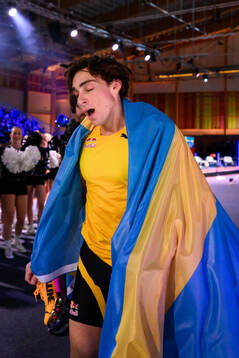 Armand Duplantis of Sweden celebrates