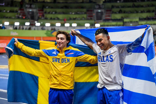 Armand Duplantis of Sweden and Emmanouil Karalis of Greece